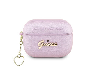 Guess Guess Airpods Pro & Pro 2 Case - Metallic Script - Heart Charm - Purple
