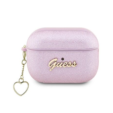 Guess Guess Airpods Pro & Pro 2 Case - Metallic Script - Heart Charm - Purple