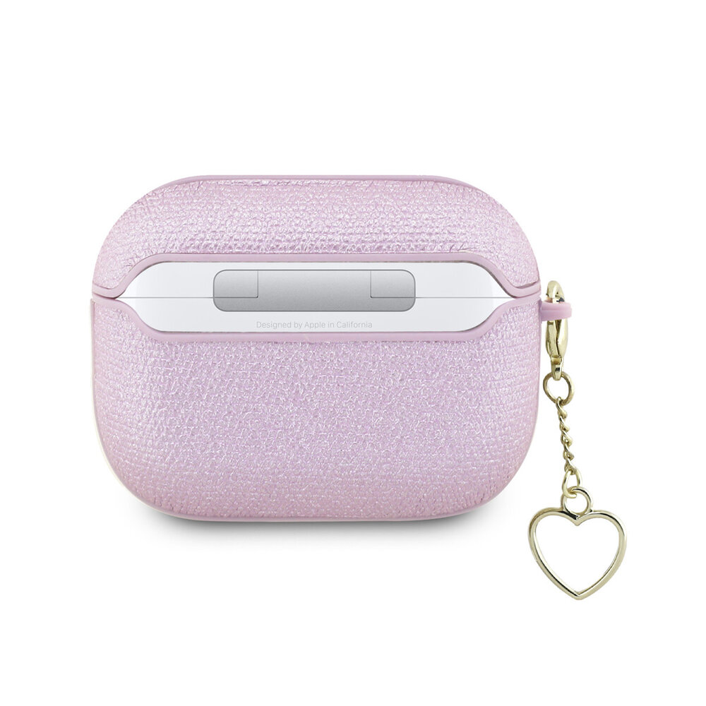 Guess Guess Airpods Pro & Pro 2 Case - Metallic Script - Heart Charm - Purple