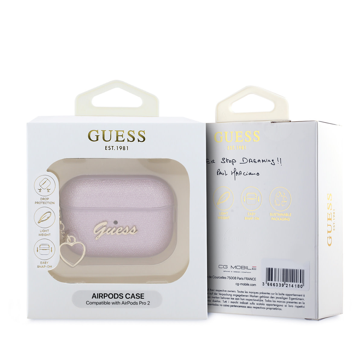 Guess Guess Airpods Pro & Pro 2 Case - Metallic Script - Heart Charm - Paars, foto 4 van 4
