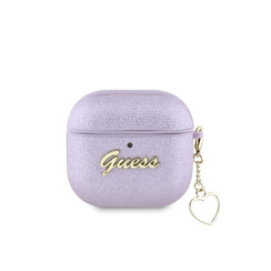 Guess Airpods 4 Case - Metallic Script - Heart Charm - Paars