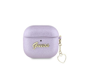 Guess Guess Airpods 4 Case - Metallic Script - Heart Charm - Purple