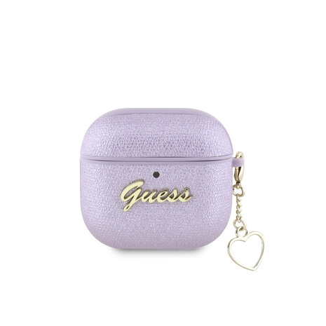 Guess Guess Airpods 4 Case - Metallic Script - Heart Charm - Purple