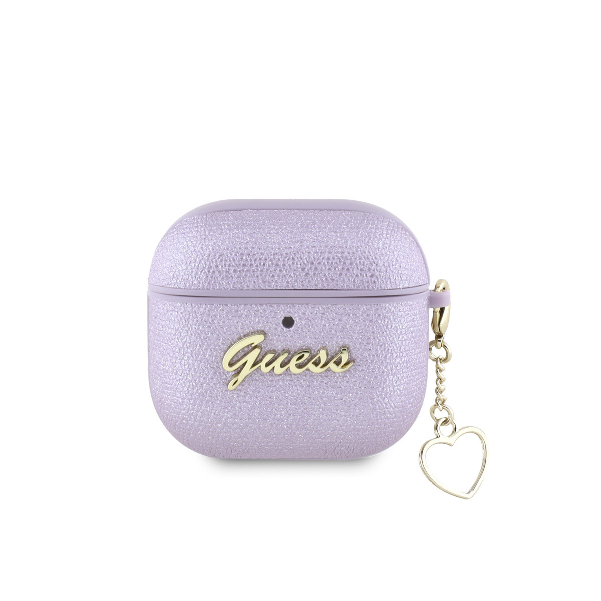 Guess Guess Airpods 4 Case - Metallic Script - Heart Charm - Paars