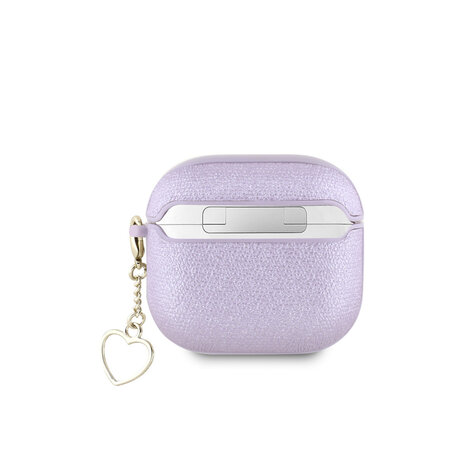 Guess Guess Airpods 4 Case - Metallic Script - Heart Charm - Purple