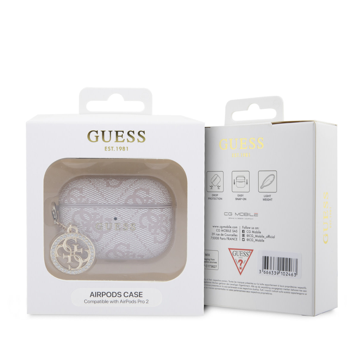 Guess Guess Airpods Pro & Pro 2 Case - 4G - Strass Charm - Roze, foto 4 van 4