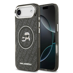 Karl Lagerfeld iPhone 17 Air Backcover hoesje - MagSafe - IML Glitter K&C Heads Logo - Zwart