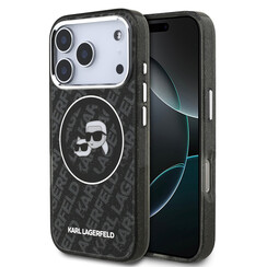 Karl Lagerfeld iPhone 17 Pro/iPhone 18 Pro Backcover-Hülle - MagSafe - IML-Glitzer mit K&C-Köpfe-Logo - Schwarz