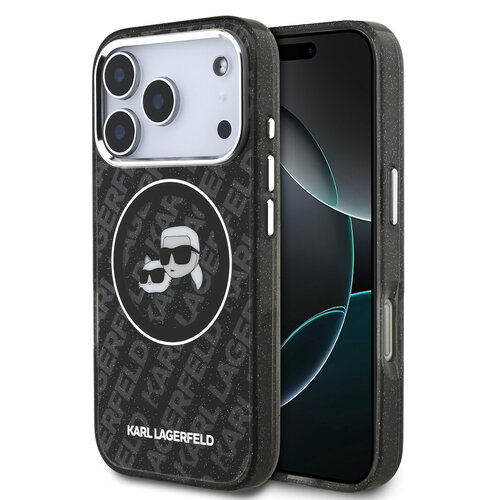 Karl Lagerfeld Karl Lagerfeld iPhone 17 Pro/iPhone 18 Pro Handyhülle MagSafe IML Glitzer Logo mit Karl-&-Choupette-Köpfen - Schwarz
