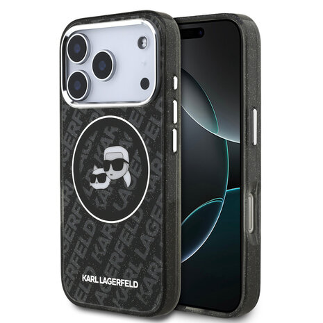 Karl Lagerfeld Karl Lagerfeld iPhone 17 Pro Back cover case - MagSafe - IML Glitter K&C Heads Logo - Black