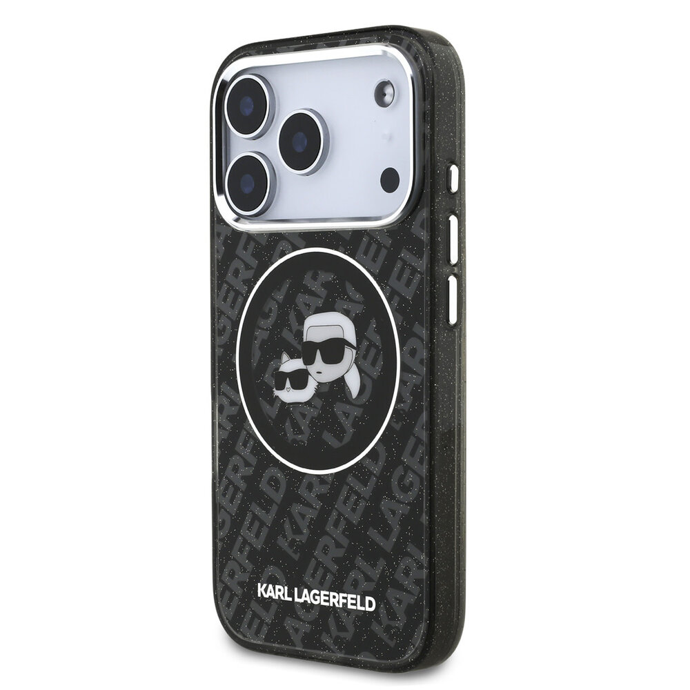 Karl Lagerfeld Karl Lagerfeld iPhone 17 Pro Backcover hoesje - MagSafe - IML Glitter K&C Heads Logo - Zwart