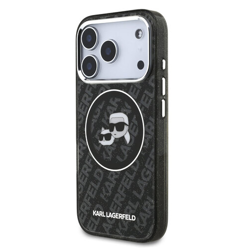 Karl Lagerfeld Karl Lagerfeld iPhone 17 Pro/iPhone 18 Pro Handyhülle MagSafe IML Glitzer Logo mit Karl-&-Choupette-Köpfen - Schwarz