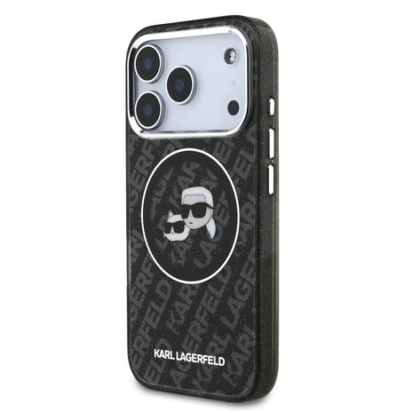 Karl Lagerfeld Karl Lagerfeld iPhone 17 Pro Back cover case - MagSafe - IML Glitter K&C Heads Logo - Black