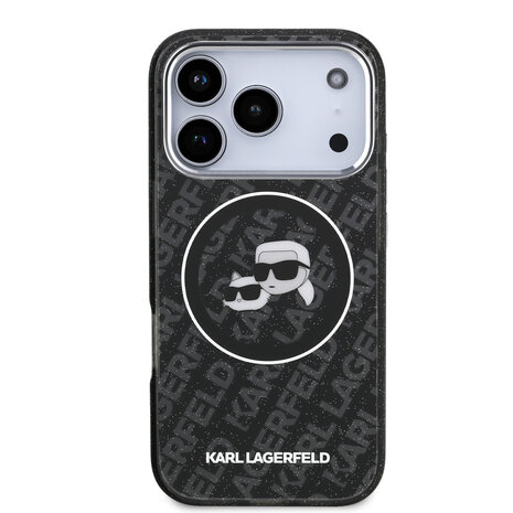 Karl Lagerfeld Karl Lagerfeld iPhone 17 Pro Backcover hoesje - MagSafe - IML Glitter K&C Heads Logo - Zwart