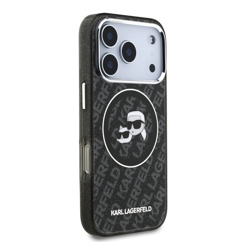 Karl Lagerfeld Karl Lagerfeld iPhone 17 Pro/iPhone 18 Pro Handyhülle MagSafe IML Glitzer Logo mit Karl-&-Choupette-Köpfen - Schwarz