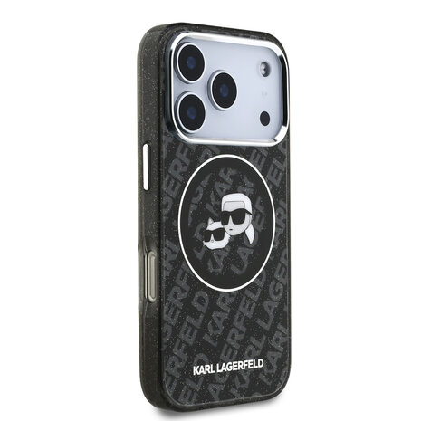 Karl Lagerfeld Karl Lagerfeld iPhone 17 Pro Backcover hoesje - MagSafe - IML Glitter K&C Heads Logo - Zwart