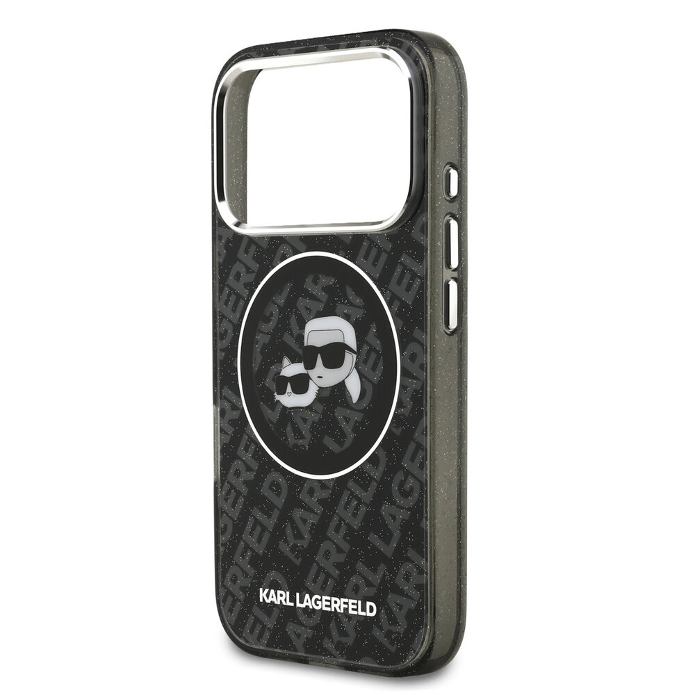Karl Lagerfeld Karl Lagerfeld iPhone 17 Pro Back cover case - MagSafe - IML Glitter K&C Heads Logo - Black