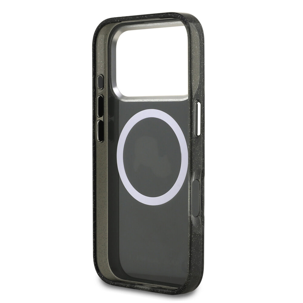 Karl Lagerfeld Karl Lagerfeld iPhone 17 Pro Backcover hoesje - MagSafe - IML Glitter K&C Heads Logo - Zwart