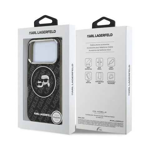 Karl Lagerfeld Karl Lagerfeld iPhone 17 Pro Backcover hoesje - MagSafe - IML Glitter K&C Heads Logo - Zwart