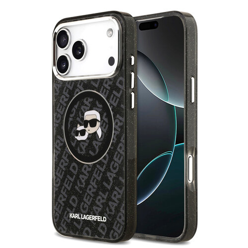 Karl Lagerfeld Karl Lagerfeld iPhone 17 Pro Max/iPhone 18 Pro Max Handyhülle MagSafe IML Glitzer Logo mit Karl-&-Choupette-Köpfen - Schwarz