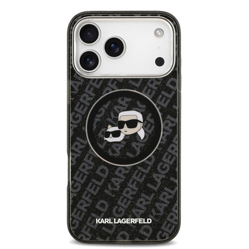 Karl Lagerfeld Karl Lagerfeld iPhone 17 Pro Max/iPhone 18 Pro Max Handyhülle MagSafe IML Glitzer Logo mit Karl-&-Choupette-Köpfen - Schwarz