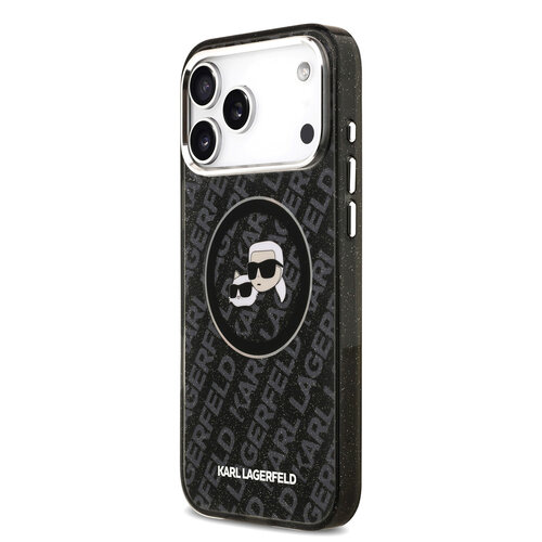 Karl Lagerfeld Karl Lagerfeld iPhone 17 Pro Max/iPhone 18 Pro Max Handyhülle MagSafe IML Glitzer Logo mit Karl-&-Choupette-Köpfen - Schwarz