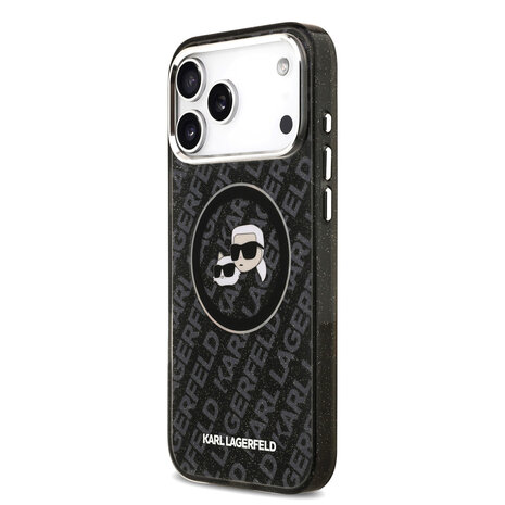 Karl Lagerfeld Karl Lagerfeld iPhone 17 Pro Max Back cover case - MagSafe - IML Glitter K&C Heads Logo - Black