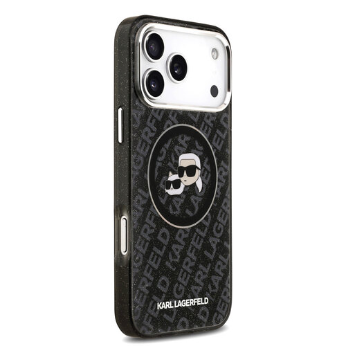 Karl Lagerfeld Karl Lagerfeld iPhone 17 Pro Max/iPhone 18 Pro Max Handyhülle MagSafe IML Glitzer Logo mit Karl-&-Choupette-Köpfen - Schwarz