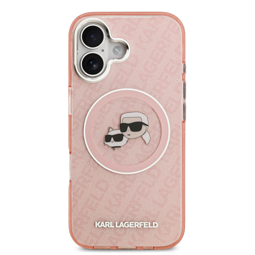 Karl Lagerfeld Karl Lagerfeld iPhone 17 Backcover hoesje - MagSafe - IML Glitter K&C Heads Logo - Roze