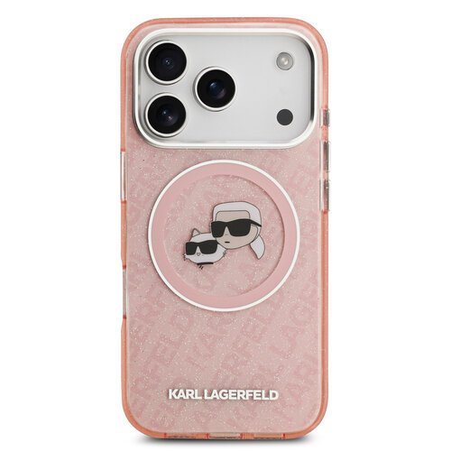 Karl Lagerfeld Karl Lagerfeld iPhone 17 Pro Max/iPhone 18 Pro Max Handyhülle MagSafe IML Glitzer Logo mit Karl-&-Choupette-Köpfen - Rosa