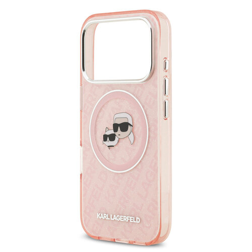 Karl Lagerfeld Karl Lagerfeld iPhone 17 Pro Max/iPhone 18 Pro Max Handyhülle MagSafe IML Glitzer Logo mit Karl-&-Choupette-Köpfen - Rosa