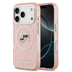 Karl Lagerfeld iPhone 17 Pro Backcover hoesje - MagSafe - IML Glitter K&C Heads Logo - Roze