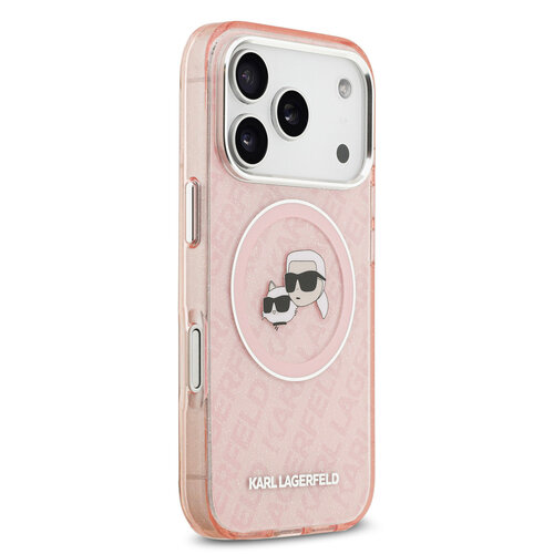 Karl Lagerfeld Karl Lagerfeld iPhone 17 Pro/iPhone 18 Pro Handyhülle MagSafe IML Glitzer Logo mit Karl-&-Choupette-Köpfen - Rosa