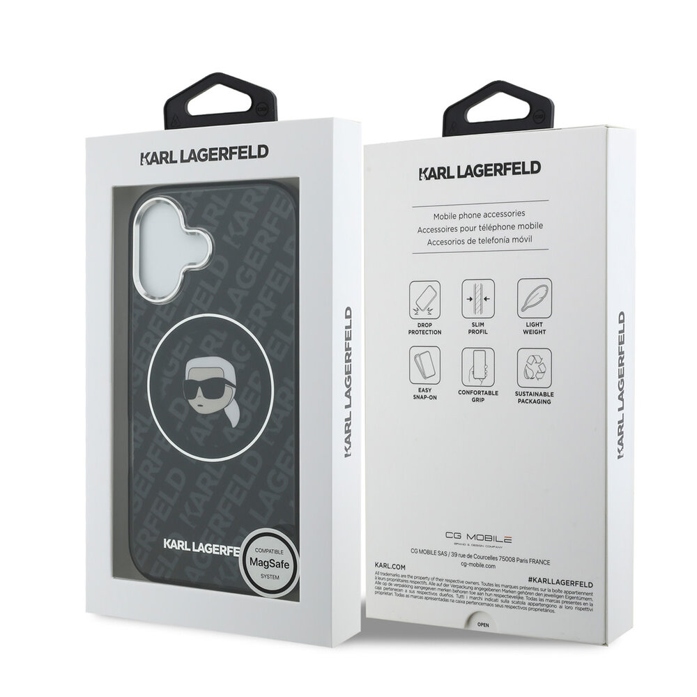 Karl Lagerfeld Karl Lagerfeld iPhone 17 Backcover hoesje - MagSafe - IML Karl Head Logo - Zwart