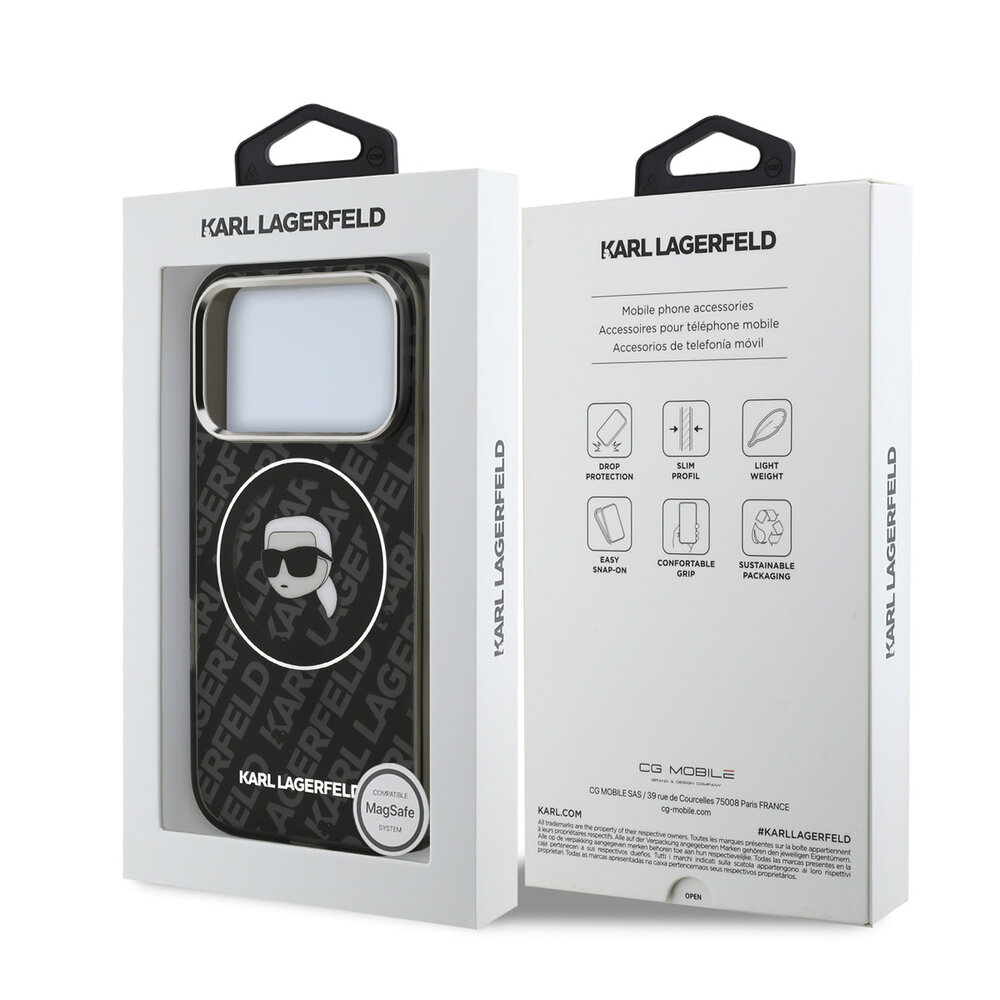 Karl Lagerfeld Karl Lagerfeld iPhone 17 Pro Back cover case - MagSafe - IML Karl Head Logo - Black