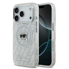 Karl Lagerfeld iPhone 17 Pro/iPhone 18 Pro Coque - MagSafe - Logo tête de Karl IML - Gris