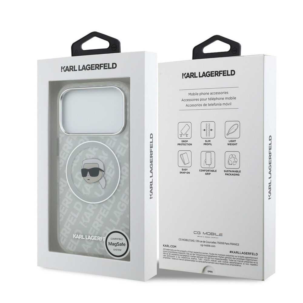 Karl Lagerfeld Karl Lagerfeld iPhone 17 Pro Back cover case - MagSafe - IML Karl Head Logo - Grey