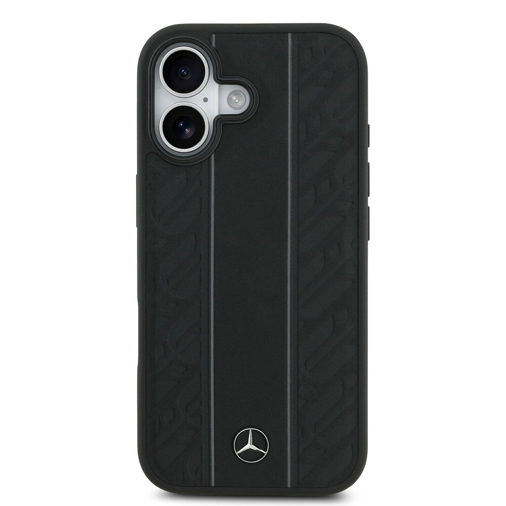 Mercedes-Benz Mercedes-Benz iPhone 17 Backcover hoesje - Genuine Leather - Magsafe - Laurel Leaves and Stripes - Zwart