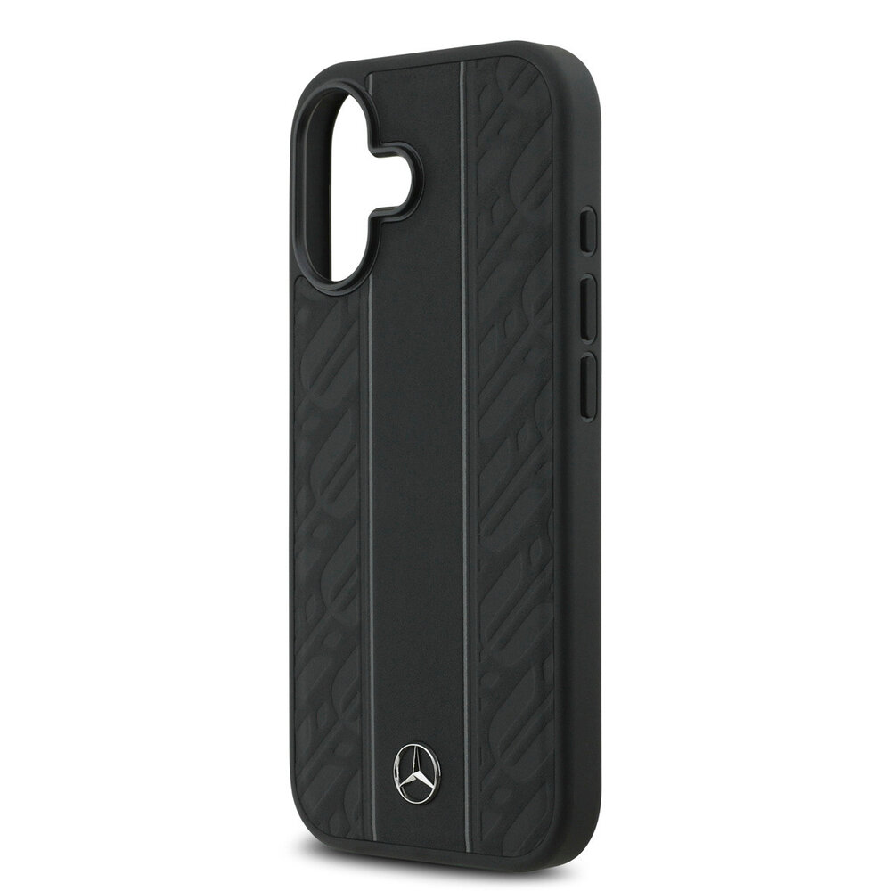 Mercedes-Benz Mercedes-Benz iPhone 17 Backcover hoesje - Genuine Leather - Magsafe - Laurel Leaves and Stripes - Zwart