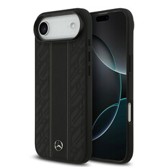 Mercedes-Benz iPhone 17 Air Backcover hoesje - Genuine Leather - Magsafe - Laurel Leaves and Stripes - Zwart