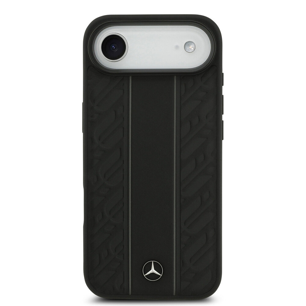 Mercedes-Benz Mercedes-Benz iPhone 17 Air Backcover hoesje - Genuine Leather - Magsafe - Laurel Leaves and Stripes - Zwart
