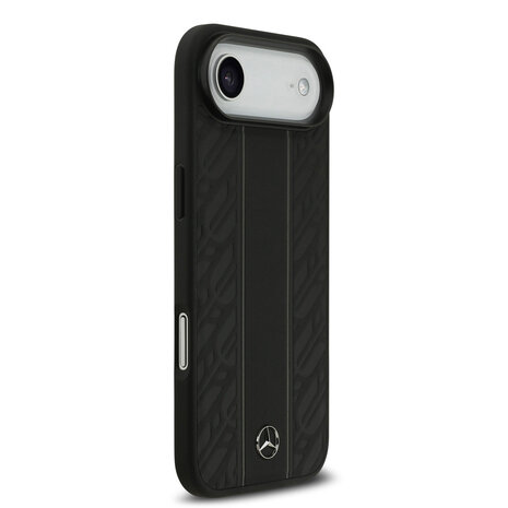 Mercedes-Benz Mercedes-Benz iPhone 17 Air Backcover hoesje - Genuine Leather - Magsafe - Laurel Leaves and Stripes - Zwart