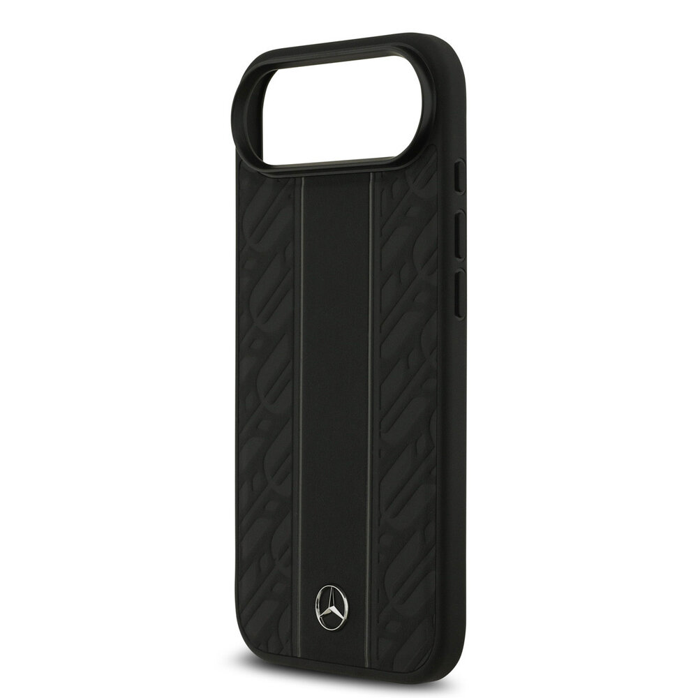 Mercedes-Benz Mercedes-Benz iPhone 17 Air Backcover hoesje - Genuine Leather - Magsafe - Laurel Leaves and Stripes - Zwart