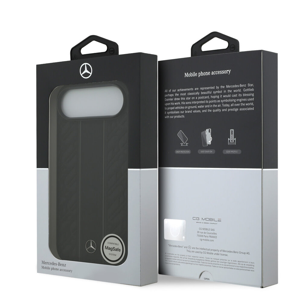 Mercedes-Benz Mercedes-Benz iPhone 17 Air Backcover hoesje - Genuine Leather - Magsafe - Laurel Leaves and Stripes - Zwart