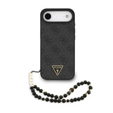 Guess Guess iPhone 17 Air Backcover hoesje - MagSafe - 4G Triangle Logo - Pearl Strap - Zwart