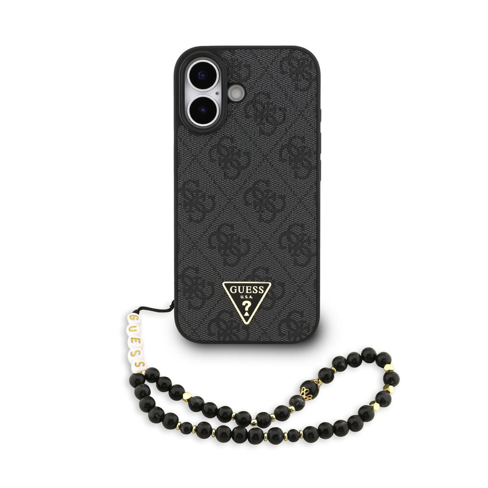 Guess Guess iPhone 17 Back cover coque - MagSafe - 4G Triangle Logo - Pearl Strap - Noir