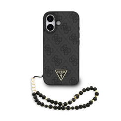 Guess iPhone 17 Back cover coque - MagSafe - 4G Triangle Logo - Pearl Strap - Noir