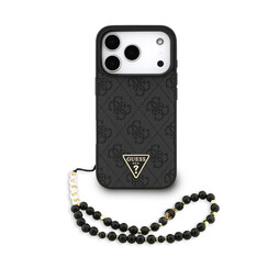 Guess iPhone 17 Pro/iPhone 18 Pro Coque - MagSafe - Logo 4G triangulaire - Cordon de perles - Noir