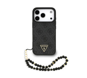 Guess Guess iPhone 17 Pro Back-Cover hul - MagSafe - 4G Triangle Logo - Pearl Strap - Schwarz