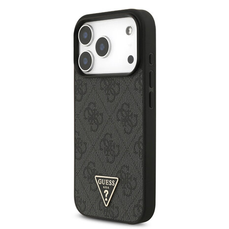 Guess Guess iPhone 17 Pro Backcover hoesje - MagSafe - 4G Triangle Logo - Pearl Strap - Zwart